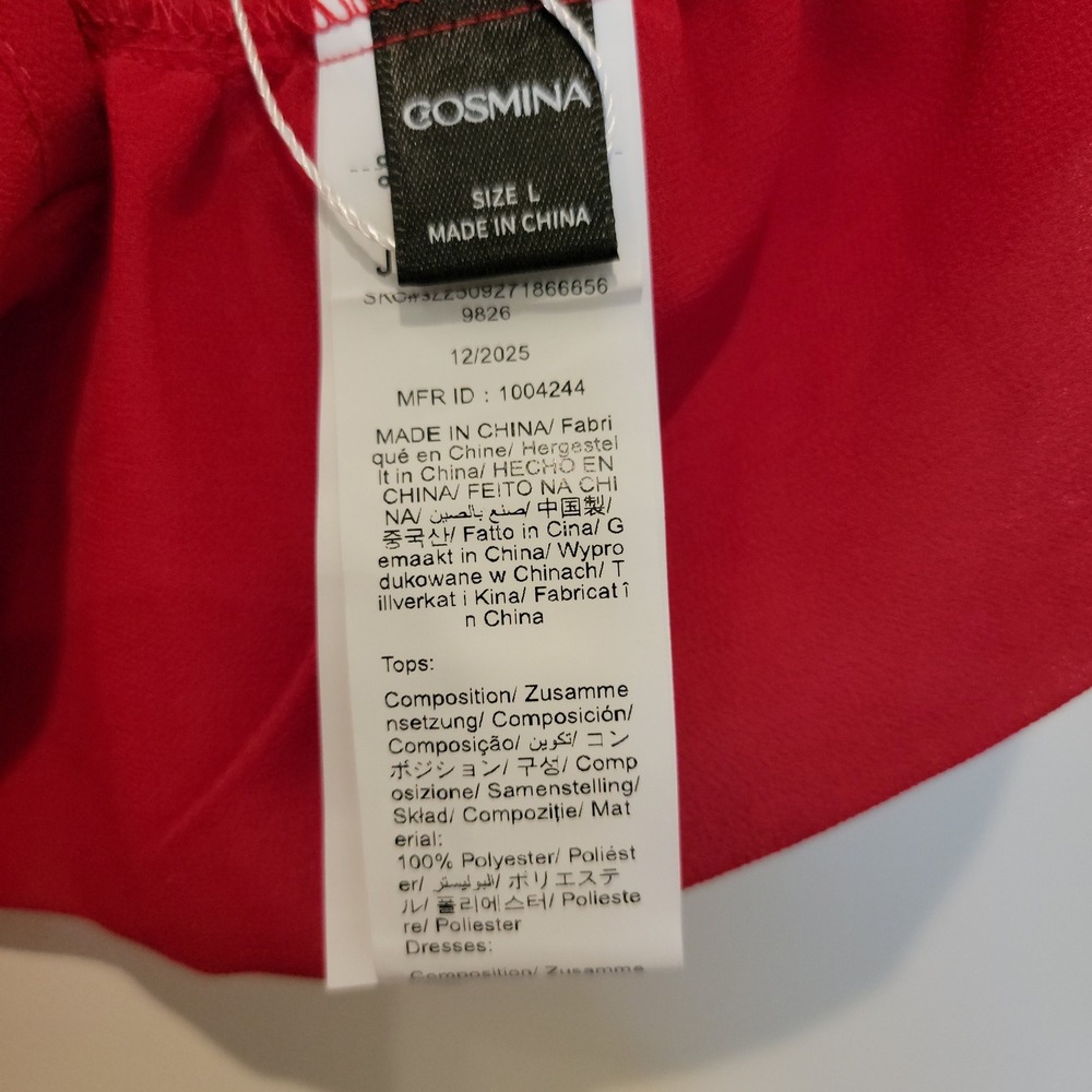Cosmina Womens Red Ruffle Tiered Maxi Dress Size L Sheer Overlay New - Picture 9 of 11